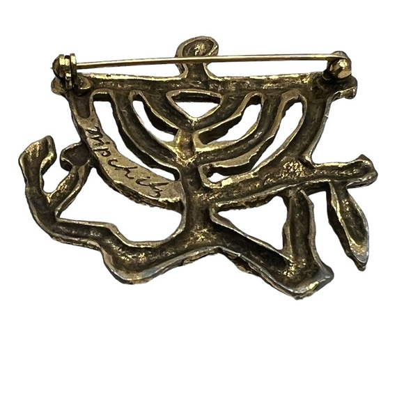 JACQUES LIPCHITZ CUBIST MODERNIST MENORAH JUDAICA BROOCH circa 1970 - Picture 9 of 11